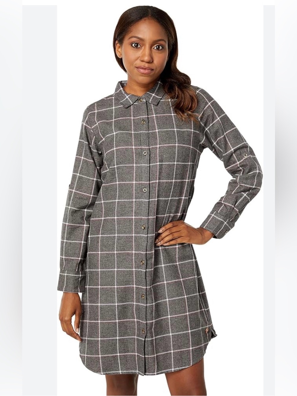 Hatley Cara Windowpane Charcoal Gray Plaid Button-Up Shirt Dress medium cotton